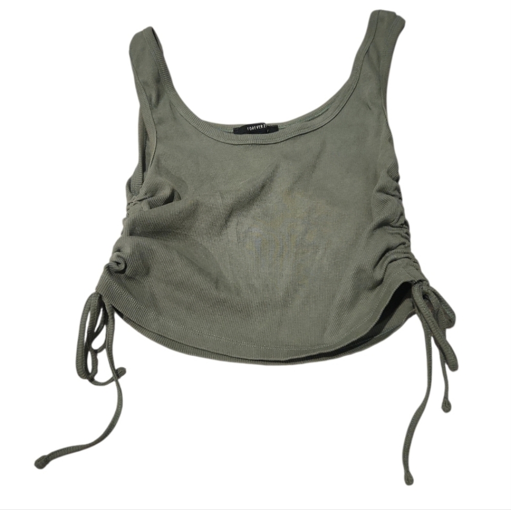 Forever 21 Olive Drawstring Crop Tank Top